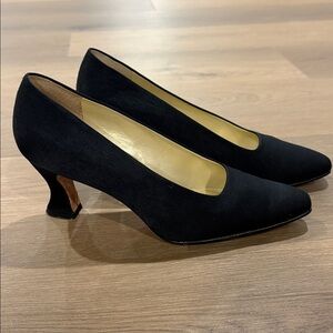 Nine West Vintage Black Pointed-Toe leather textile silky Pumps 3 in heel 8 1/2N